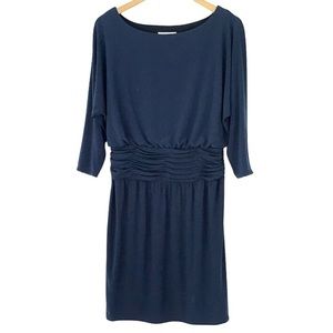 Kasper Blue Dress Size 6 Ruched Waist Detail 3/4 Length Dolman Sleeves Stretchy
